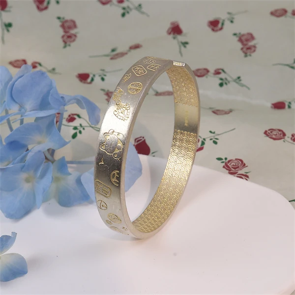 足银手镯 38金色吉言招财猫手镯气质潮流手工时尚百搭简约可调节