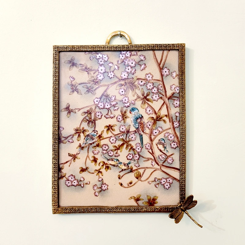 点亮空间引人注目铜加陶瓷手绘复古艺术风拼接挂画