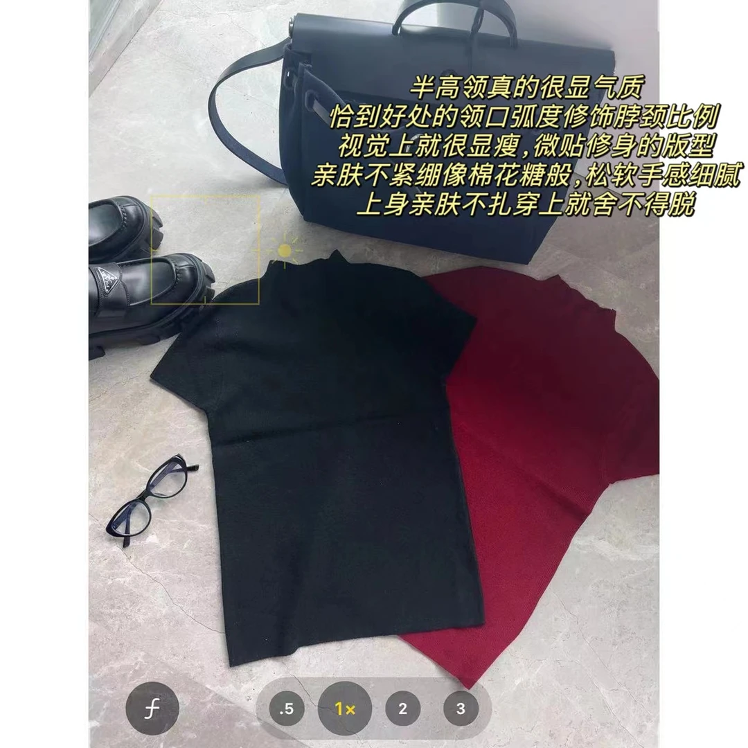 徐秋阳 棉花半高领  时尚修身百搭休闲气质显瘦针织短袖上衣YM092