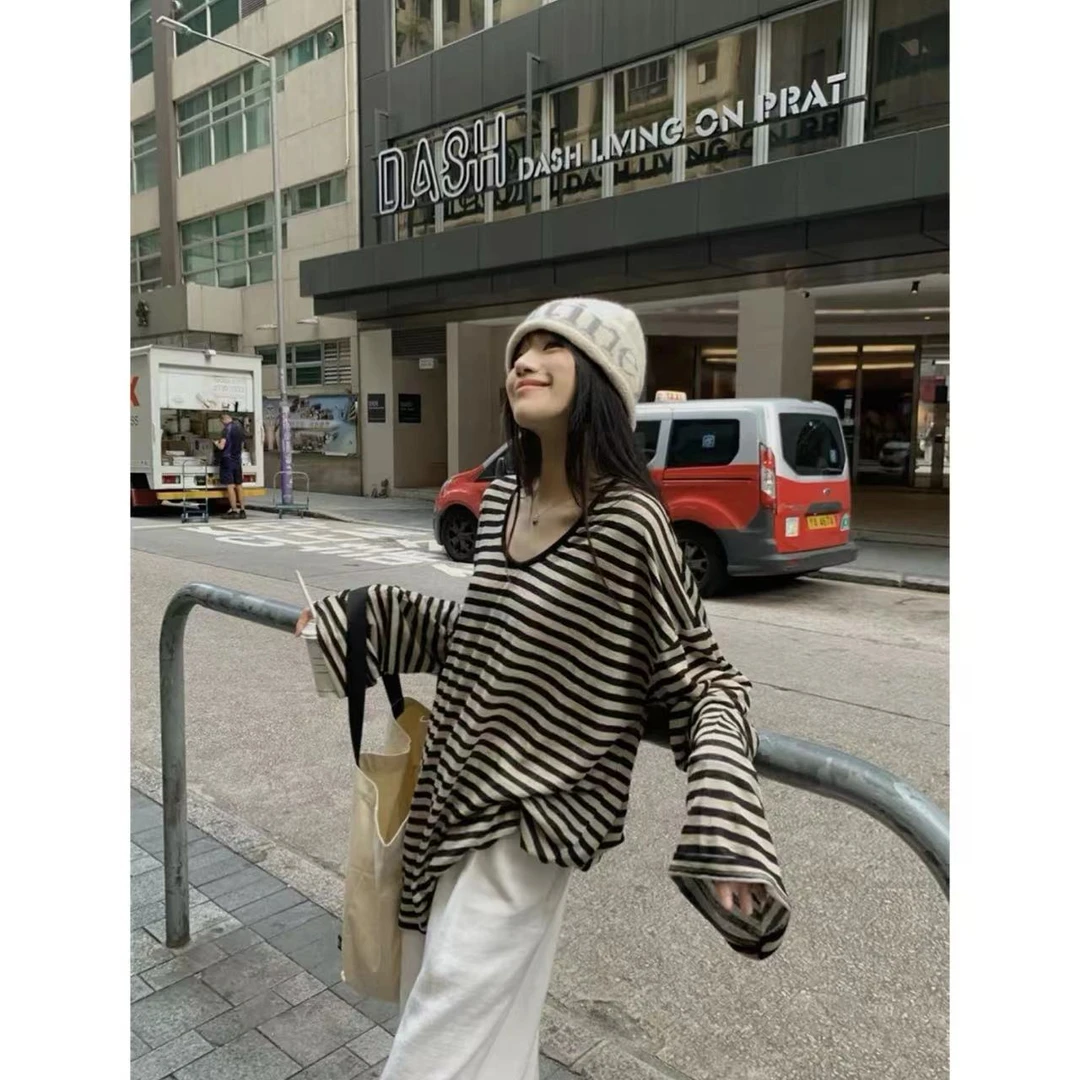 徐秋阳  条纹长袖 显瘦时尚慵懒风条纹套头上衣11180