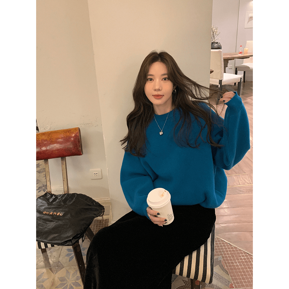 张贝贝ibell宽松圆领慵懒风毛衣 双股26支澳洲进口羊毛设计感小众