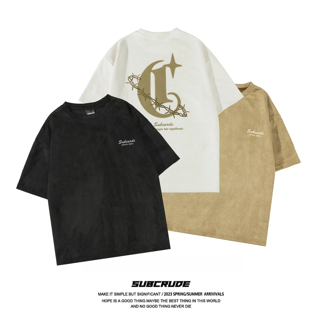 律动莫兰迪夏季美式重磅复古圆领短袖t恤男潮牌宽松街头百搭半袖