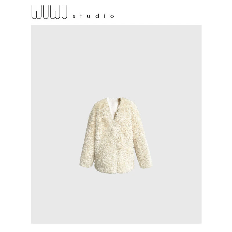 WUWU STUDIO 【零度】暖冬御寒毛绒绒温柔女人V领长袖毛毛外套6657
