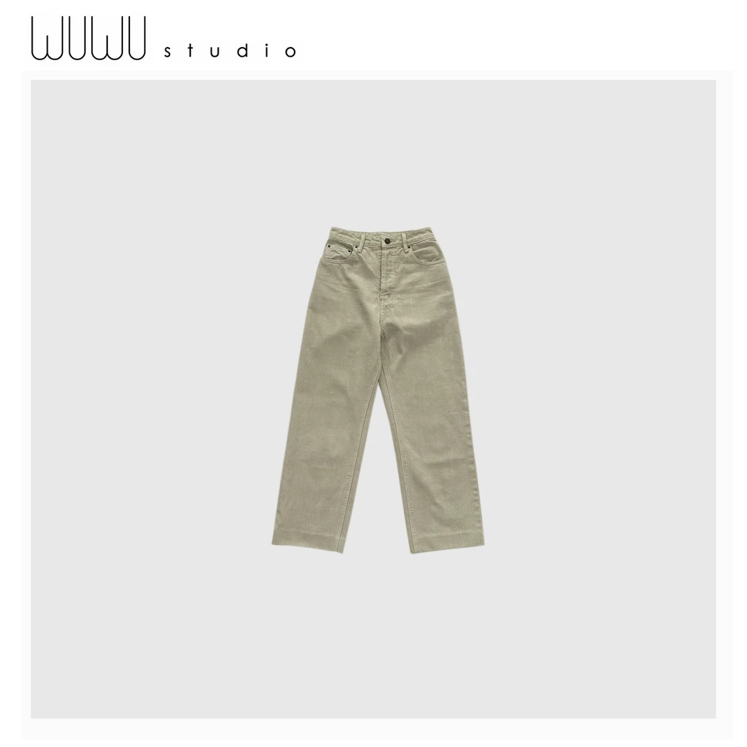 WUWU STUDIO“榴莲裤”重工套色工艺水洗牛仔直筒九分裤6054