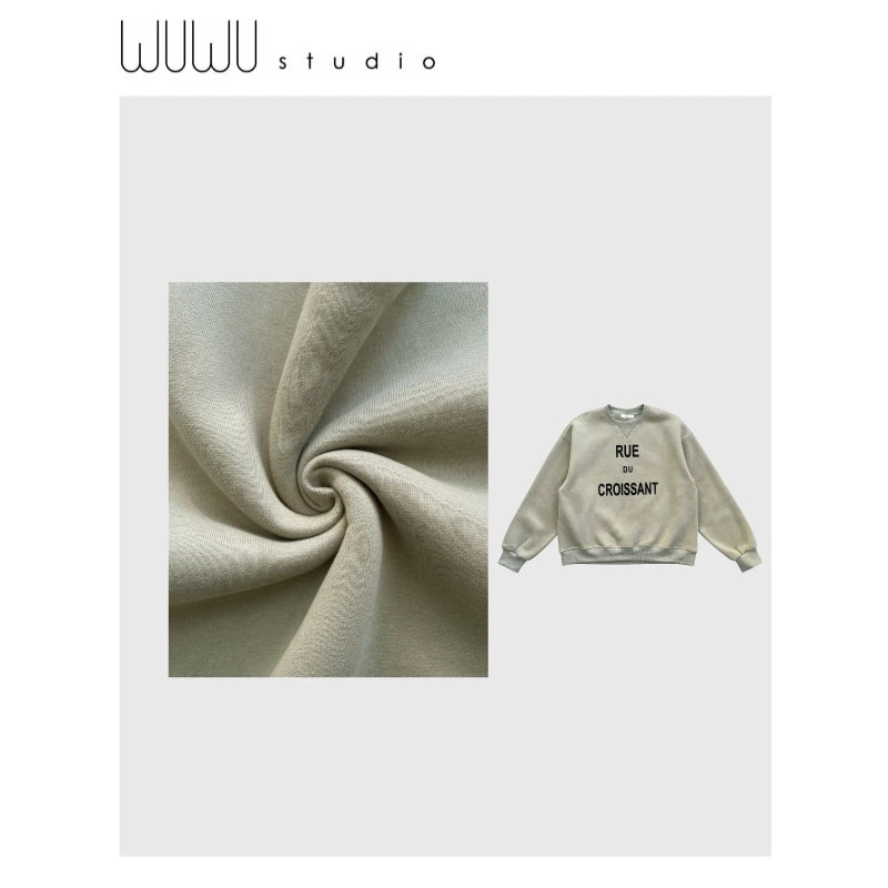 WUWU STUDIO【抹茶】极简重磅棉精裁加绒立体植绒字母长袖卫衣6718