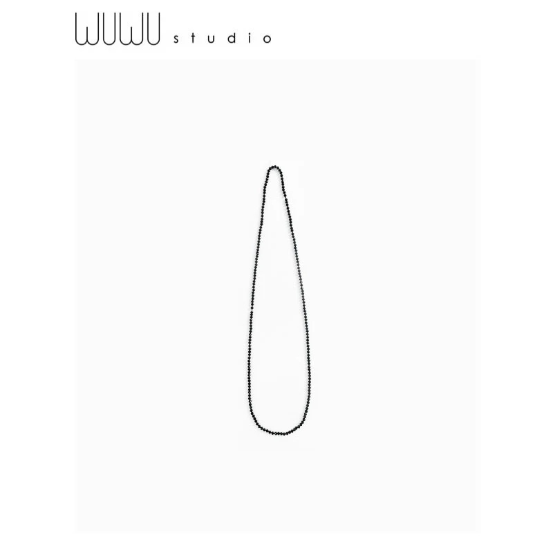 非金属仿水晶项链 WUWU【缪斯】天然黑晶石叠戴装饰黑色长细项链