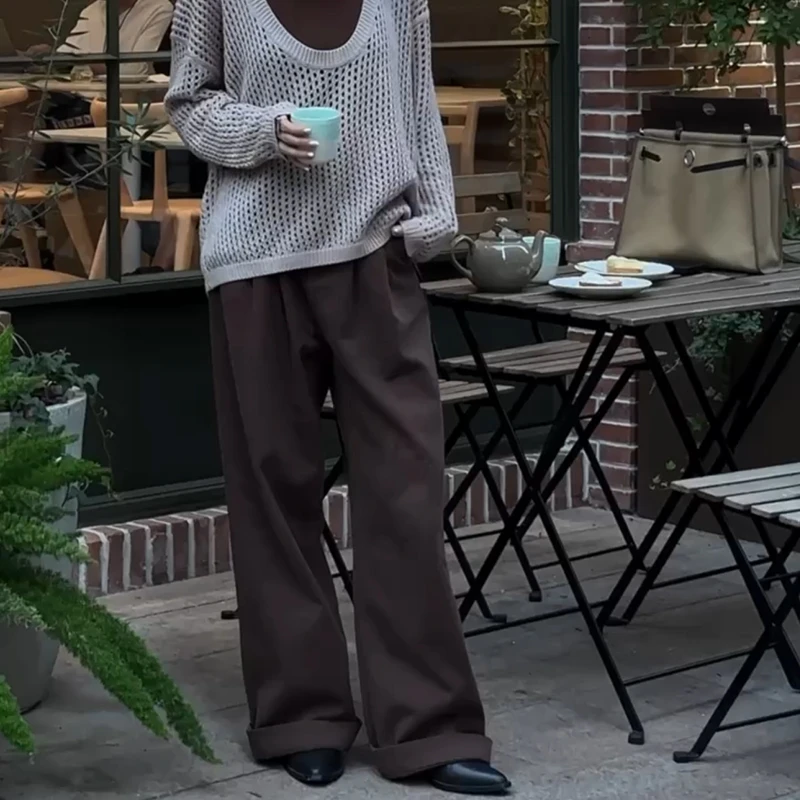 WUWU STUDIO【焦糖】美拉德色系牛仔阔腿直筒长裤巨显腿长秋冬6539