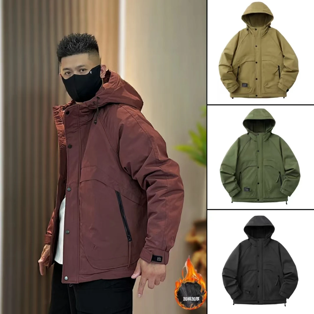 男士秋冬时尚棉服工装户外加厚保暖百搭休闲连帽夹克外套冬季棉衣