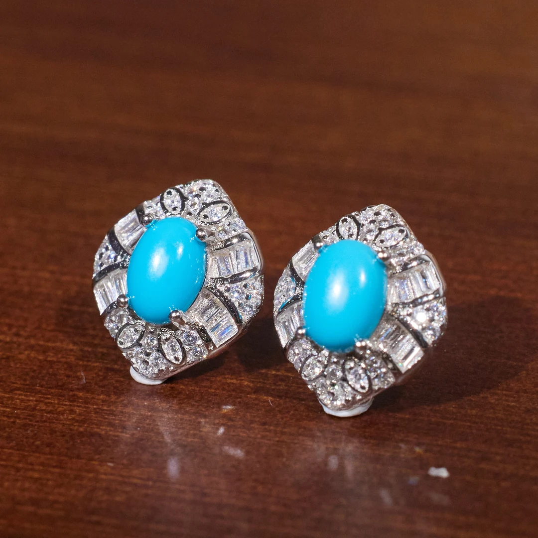 【玉峰珠宝丨安娜严选】绿松石耳饰S925银卡7【W7995】多样性发一