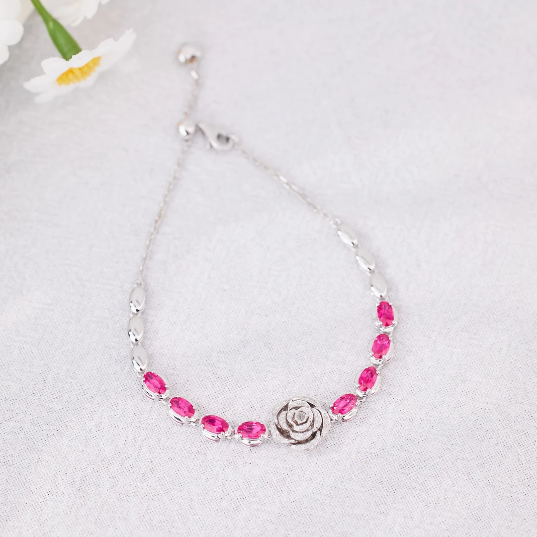 【玉峰珠宝丨安娜严选】红宝石手链18K金山茶花【U7772】多样性发一