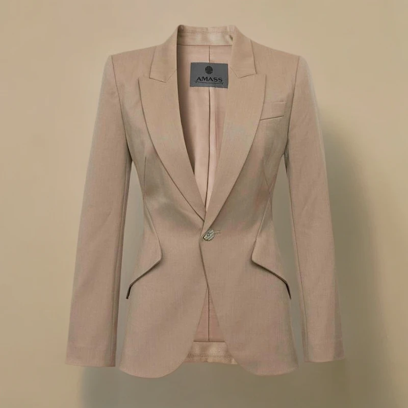 阿玛施新款品质女装琥珀棕色小西服外套5400809西装