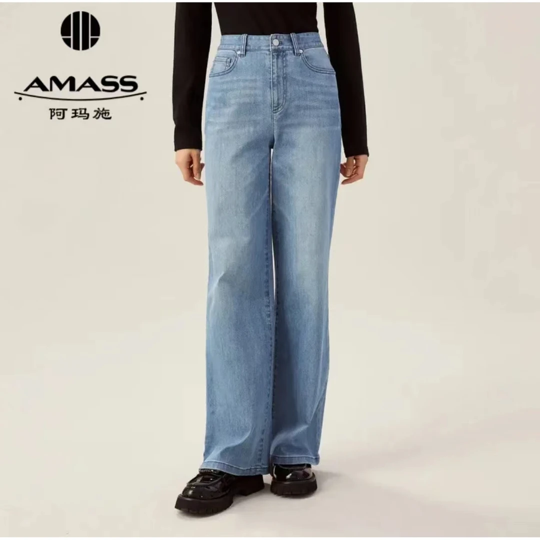 阿玛施显瘦复古休闲百搭水洗牛仔直筒裤长裤女 5100388