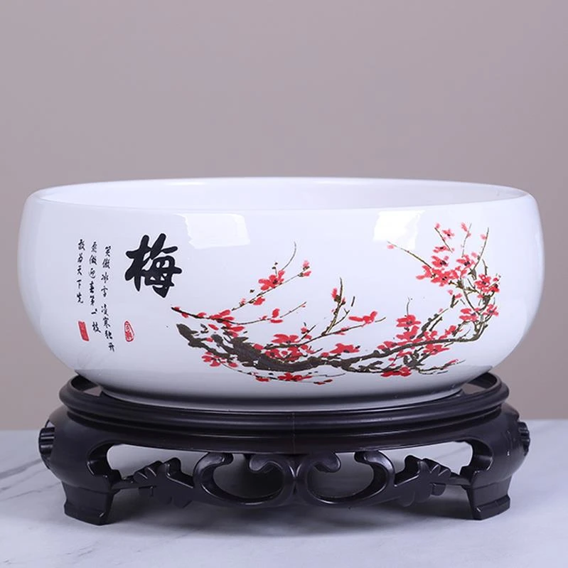 【新疆包邮】大号草花盆陶瓷水仙花盆碗莲绿萝无孔金钱清仓水培专