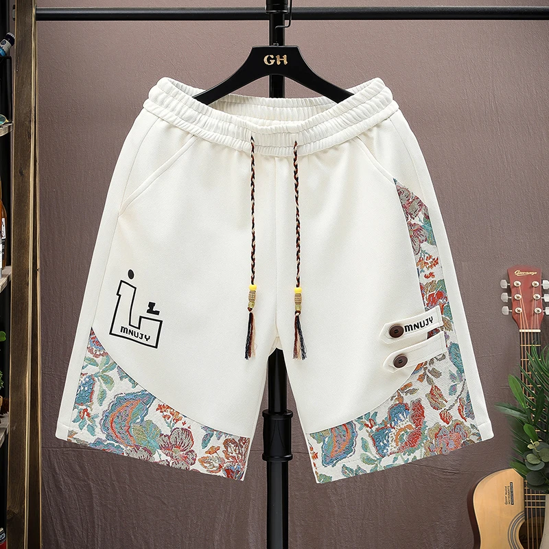 新中式国风盘扣短裤男夏季薄款宽松冰丝五分裤男士国潮休闲中裤子