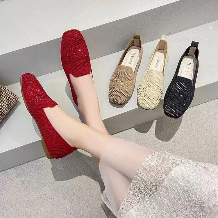 1933牛筋底一脚蹬飞织透气软底妈妈鞋女鞋懒人鞋