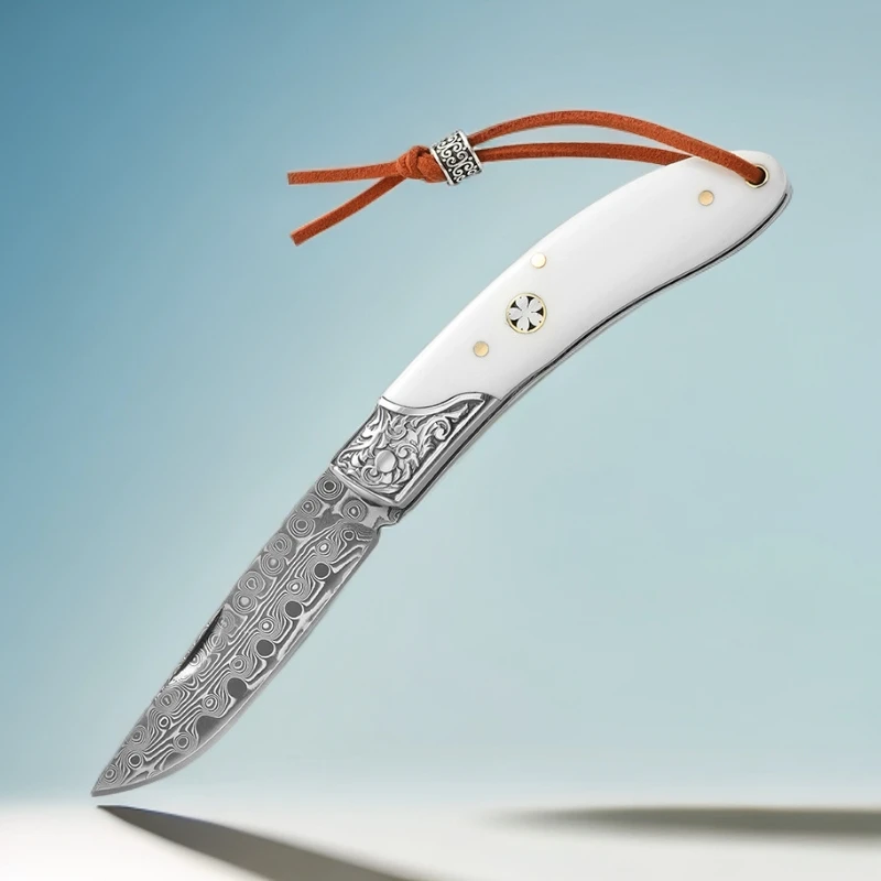 SX新款大马士革钢折叠便携水果刀家用户外露营实用水果刀