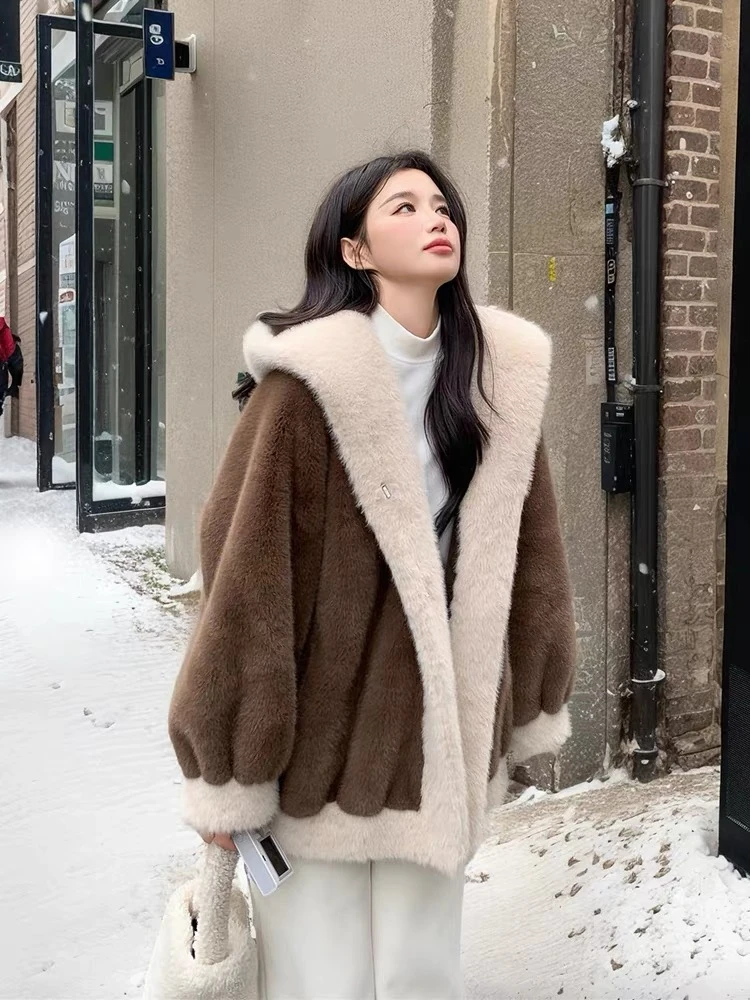 冬季毛毛外套连帽奶呼呼仿皮草水貂绒短外套加厚韩版