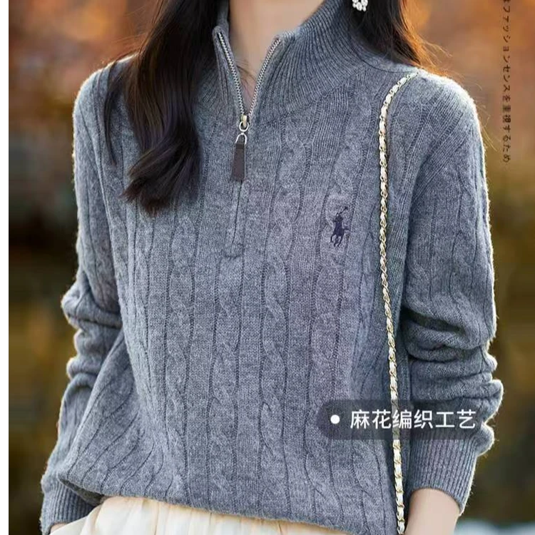 韩系慵懒灰色加厚针织衫卫衣外套女2024秋冬高领宽松套头毛衣上衣