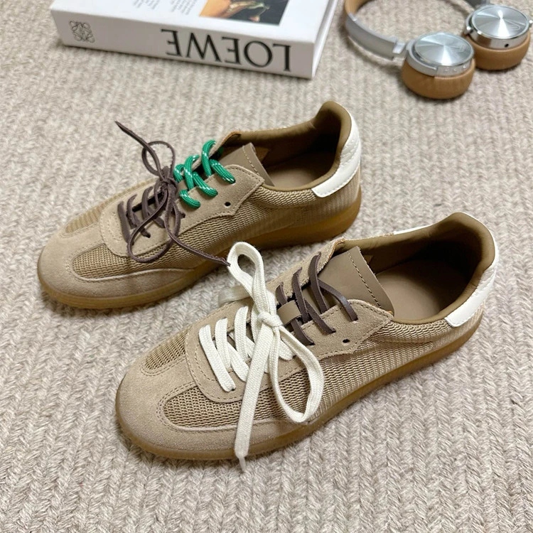 欧洲站2024夏季新款真皮网面德训鞋女平底系带百搭欧货透气女鞋潮