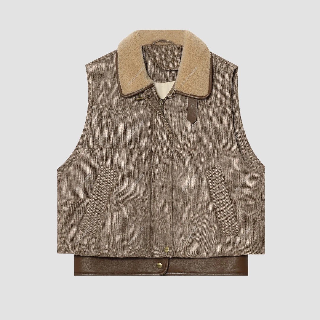 迪迪家【L-P 摩卡 】90白鹅绒绵羊毛轻奢马甲BL-5997022