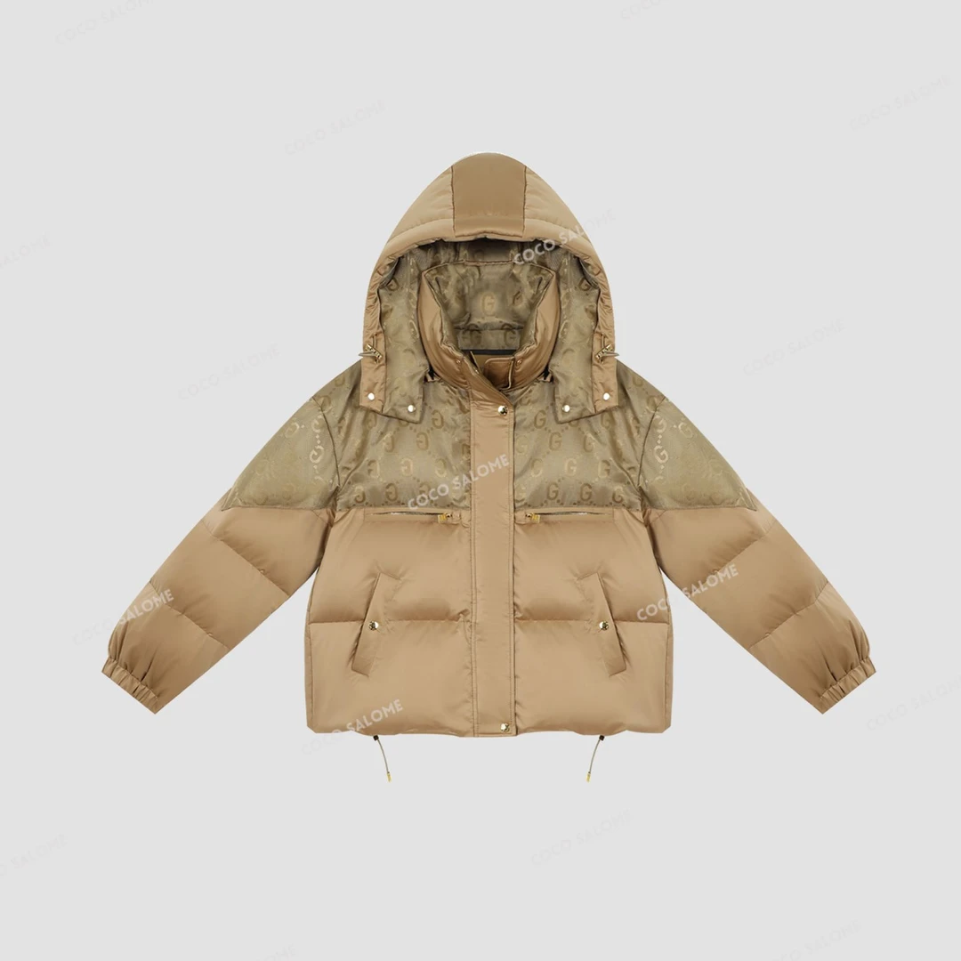 安安推荐【香槟酒】轻奢高定印花宽松连帽羽绒服BW24D50197-YRF