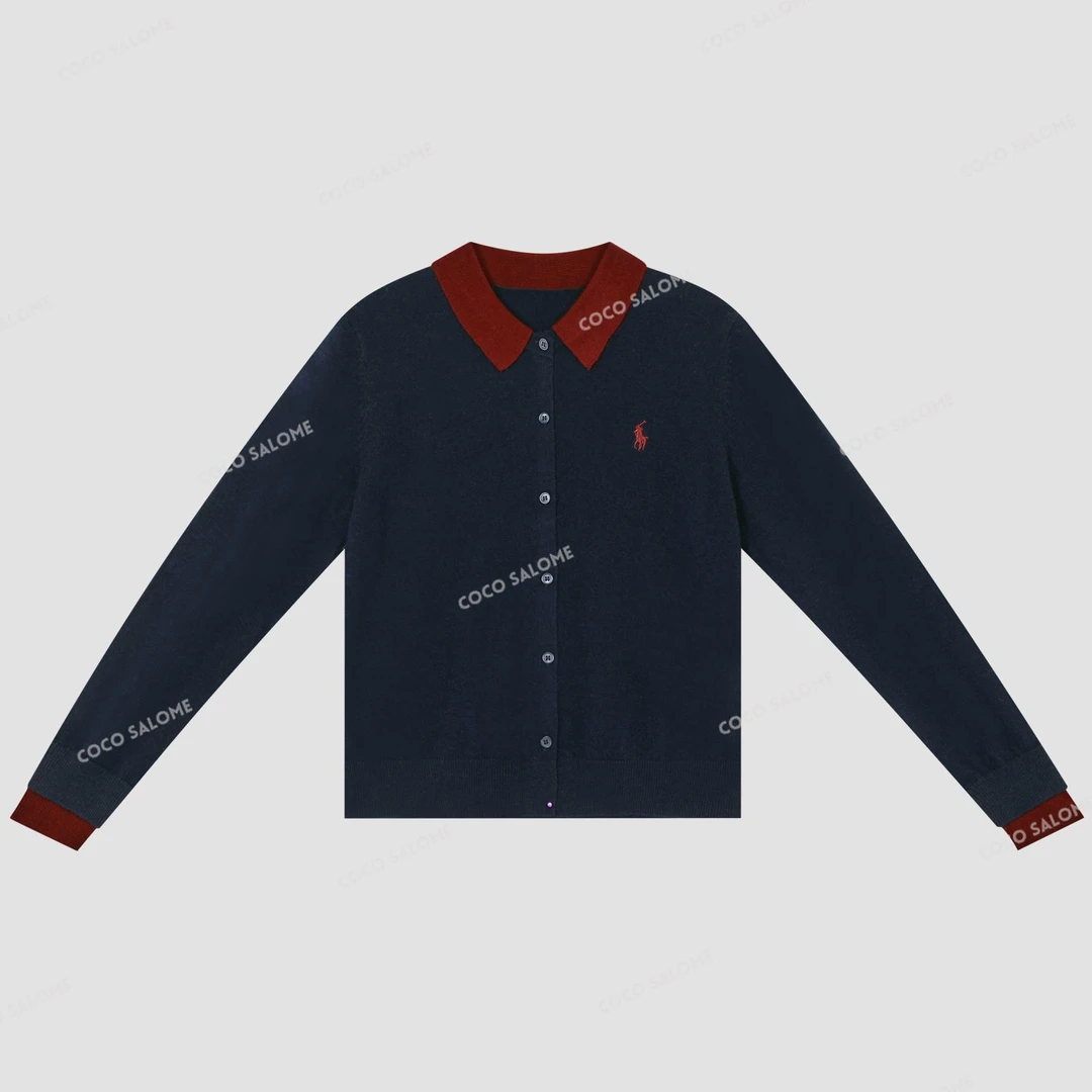 安安推荐【劳芙女孩】100羊假两件撞色POLO领毛衣BW24D50293-MY