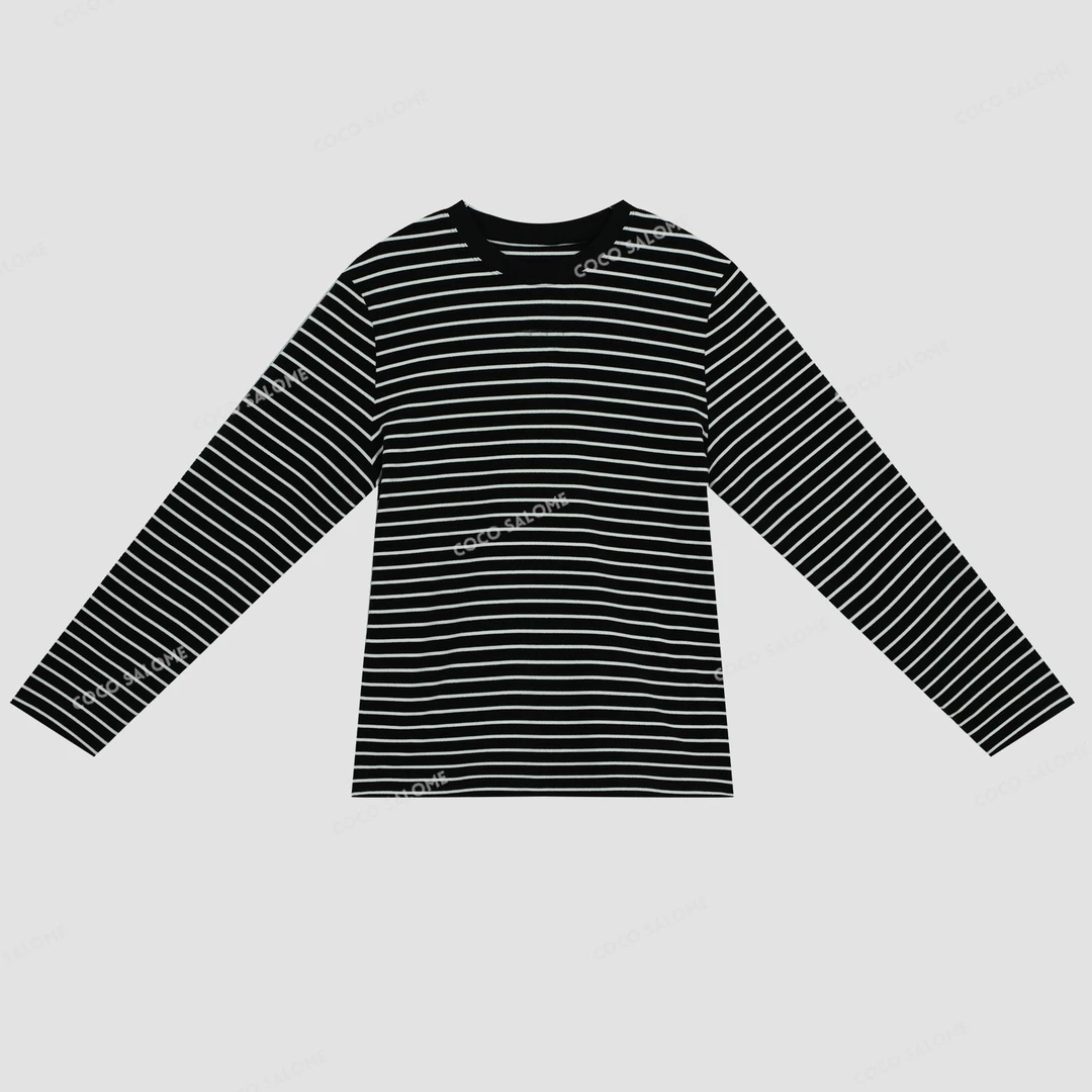 迪迪家【条纹魅力】270g撞色条纹补丁长袖打底BL-CXW51123767K