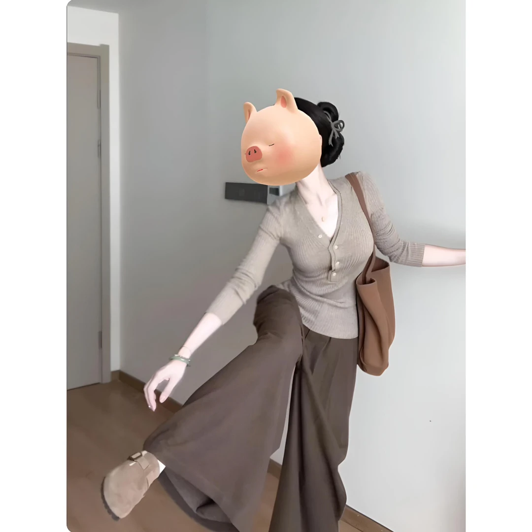 parkyeon温柔简约气质纯欲长袖针织开衫女秋冬穿搭休闲裤两件套装