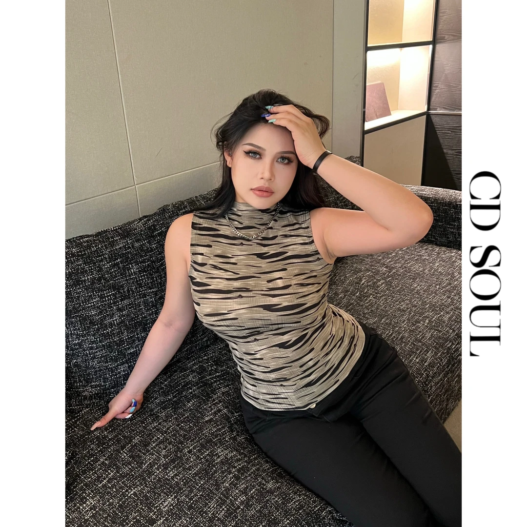 PPEIQI【热辣野猫】微胖辣妹无袖背心女复古风设计感豹纹显瘦上衣