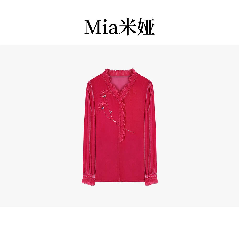 米娅秋季新款轻奢气质金丝绒衬衫时尚显瘦显年轻女装上衣DY5365