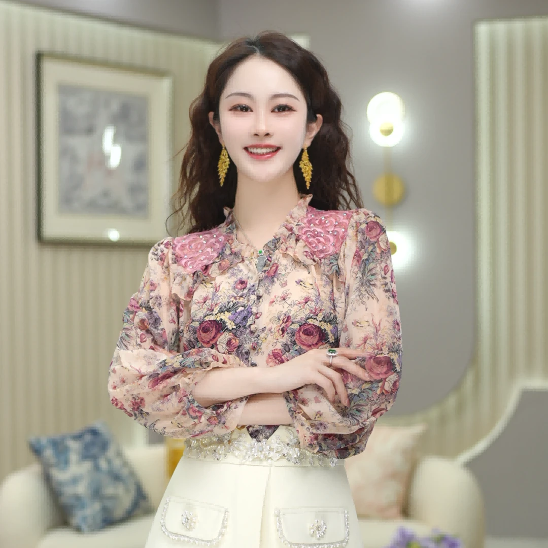 【清仓福利】 春夏新款衬衣女百搭洋气长袖碎花衬衫上衣 DY4247