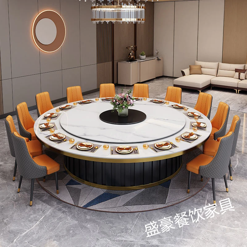 大圆桌中式岩板餐桌餐饮火锅桌带桌椅电磁炉桌子别墅包间高档餐桌