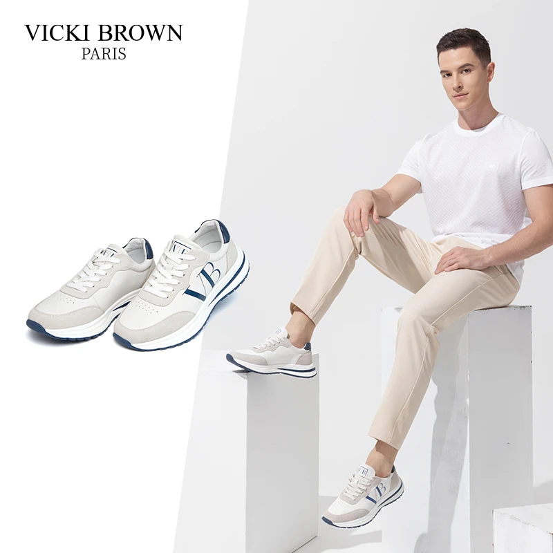 VICKI BROWN轻奢正品男鞋时尚男式百搭休闲舒适拼色真皮休闲鞋