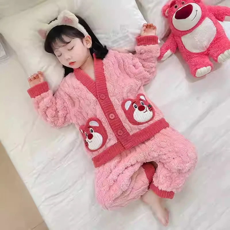 睡衣女童秋冬季2024新款珊瑚绒加厚儿童女孩法兰绒宝宝家居服套装