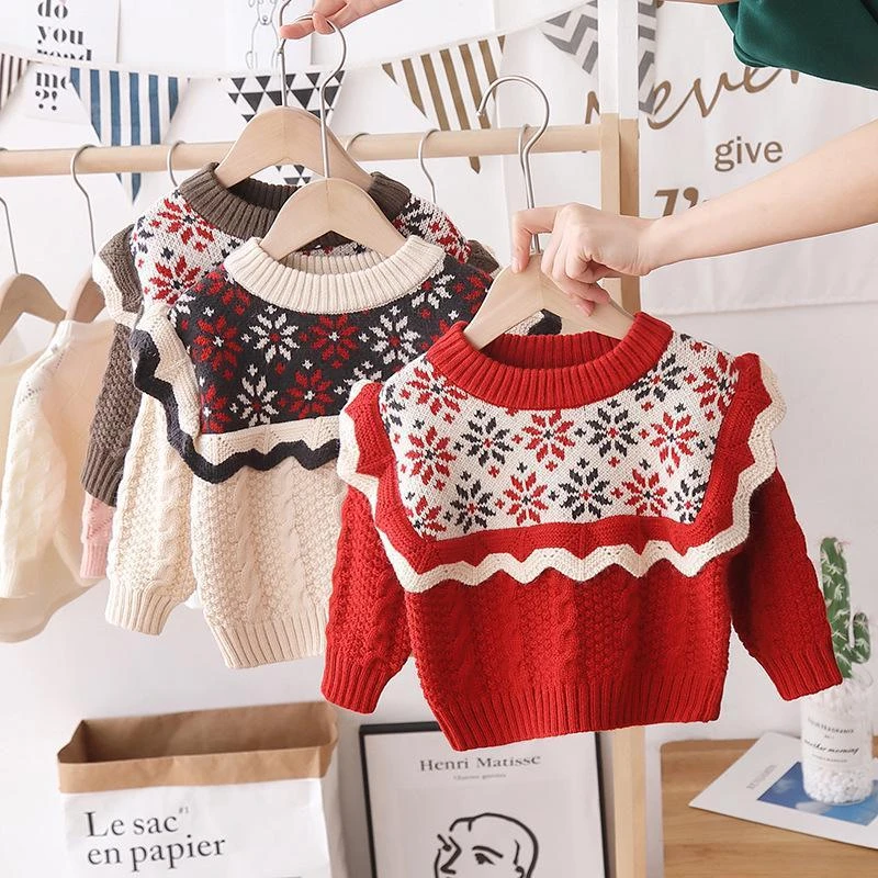2025韩版春秋款儿童毛衣 女童提花套衫宝宝针织衫上衣