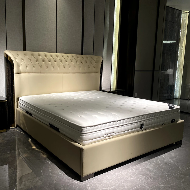 意式轻奢头层真皮拉扣主卧大床1.5m1.8m
