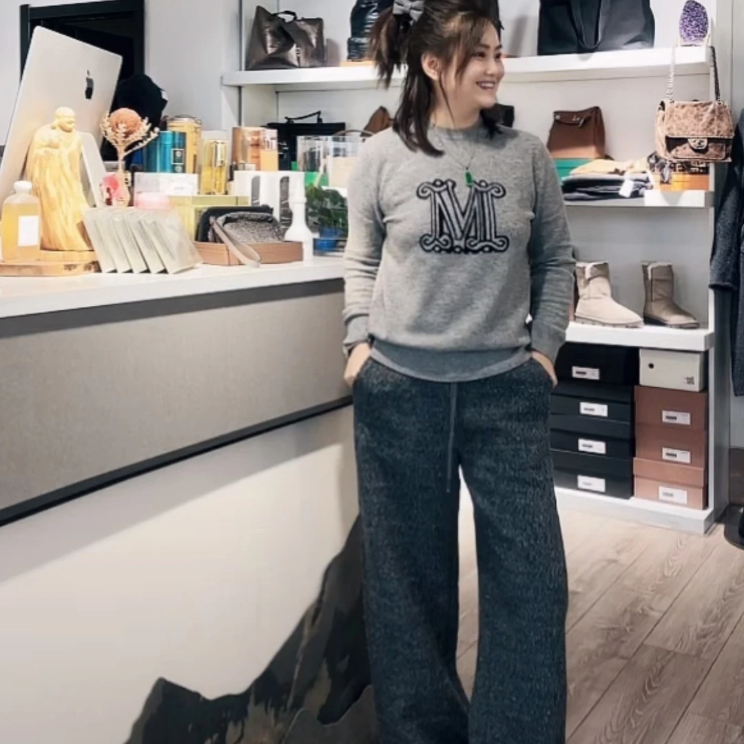 娜迪亚时尚百搭灰色羊毛裤