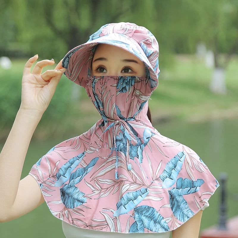 防晒帽子女夏季大帽檐透气遮阳帽防尘防护太阳帽防风采茶帽