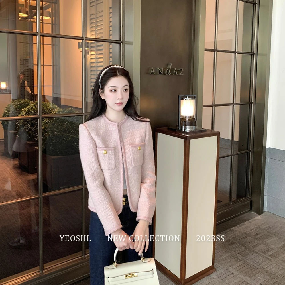YEOSHY  小香风秋装外套女气质高级感名媛粉色高端上衣奢华大牌