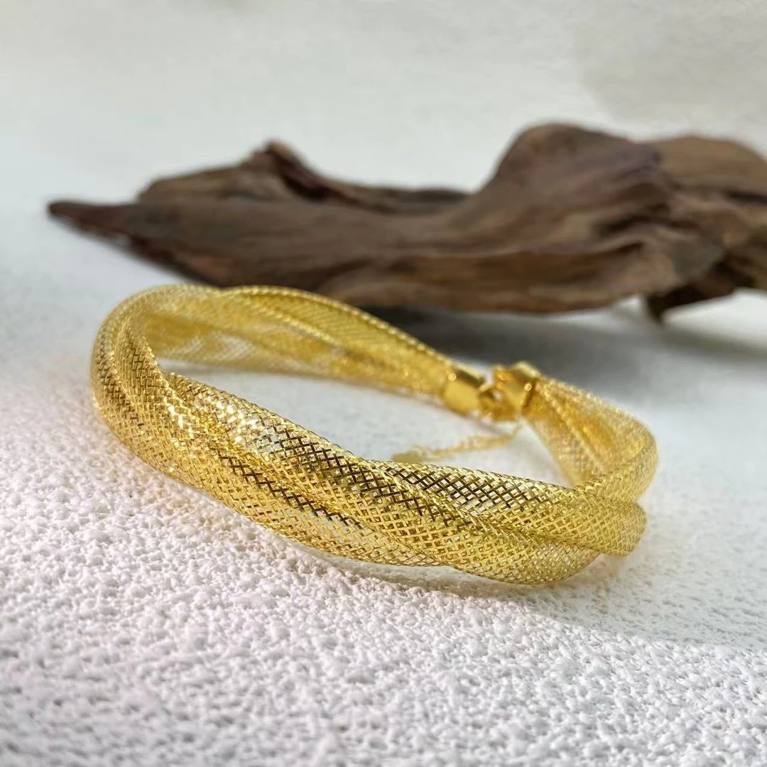 18k金意大利编织三股豪华手链1178#16+4cm卡10.5mm