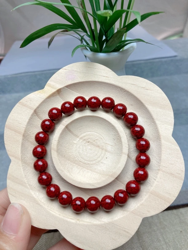 含辰砂工艺品【保真朱砂】晶体朱砂素圈卡8手串