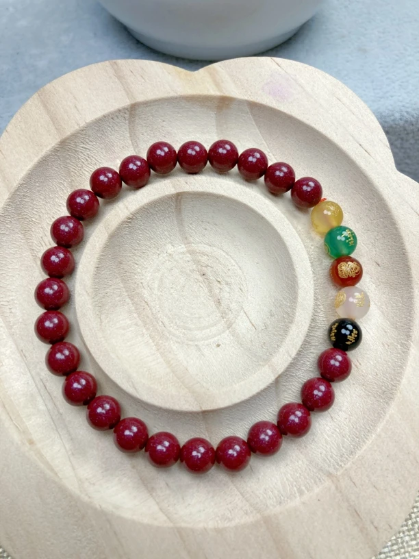 含辰砂工艺品含辰砂工艺品【保真朱砂】天然紫金砂五福临门手串