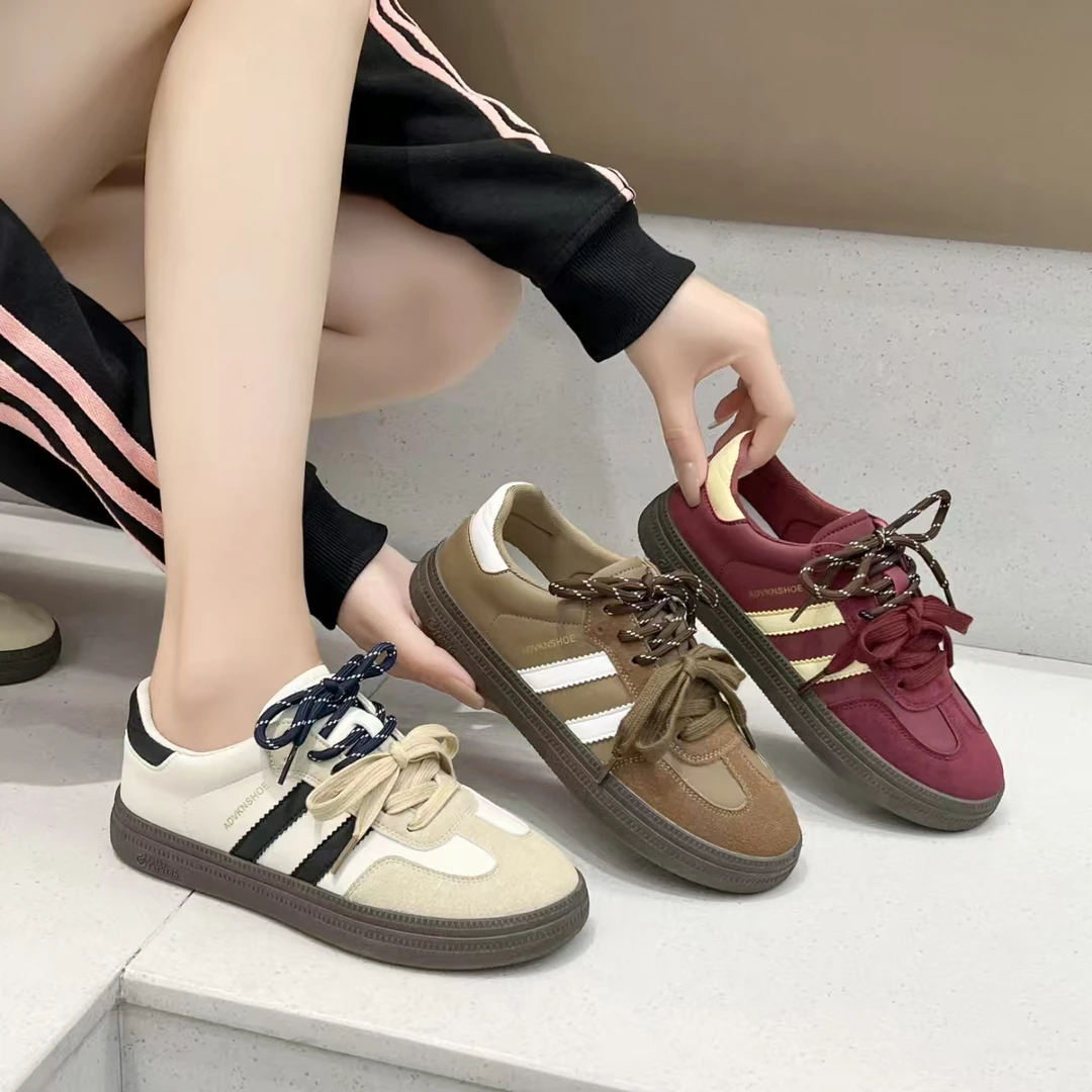 双鞋带秋季德训鞋女轻便舒适百搭平底运动休闲鞋软底韩版防滑