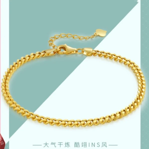 18k金  au750 古巴手链坦克手链大气时尚简约百搭气质女款金色ins