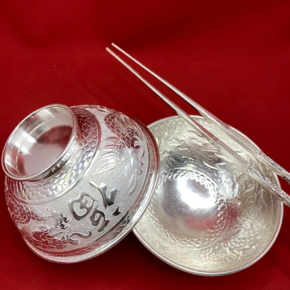 足银银制品 足银999纯手工实心福字龙凤银腕。