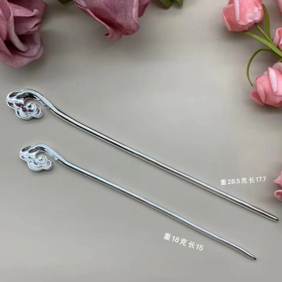足银银制品 足银999实心祥云发簪素款简约时尚精美百搭祥云发簪