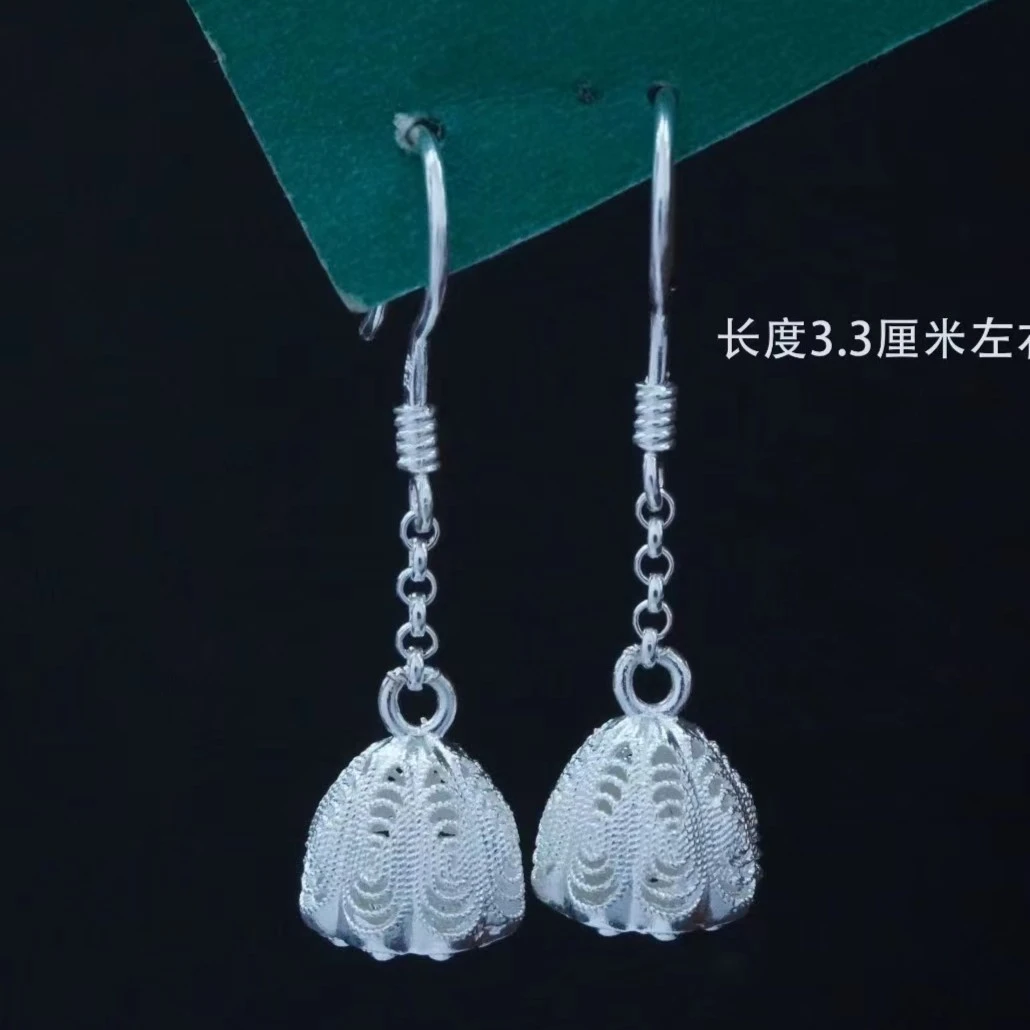 足银耳饰 足银999民族风花丝工艺精美小众百搭镂空莲蓬耳坠。。