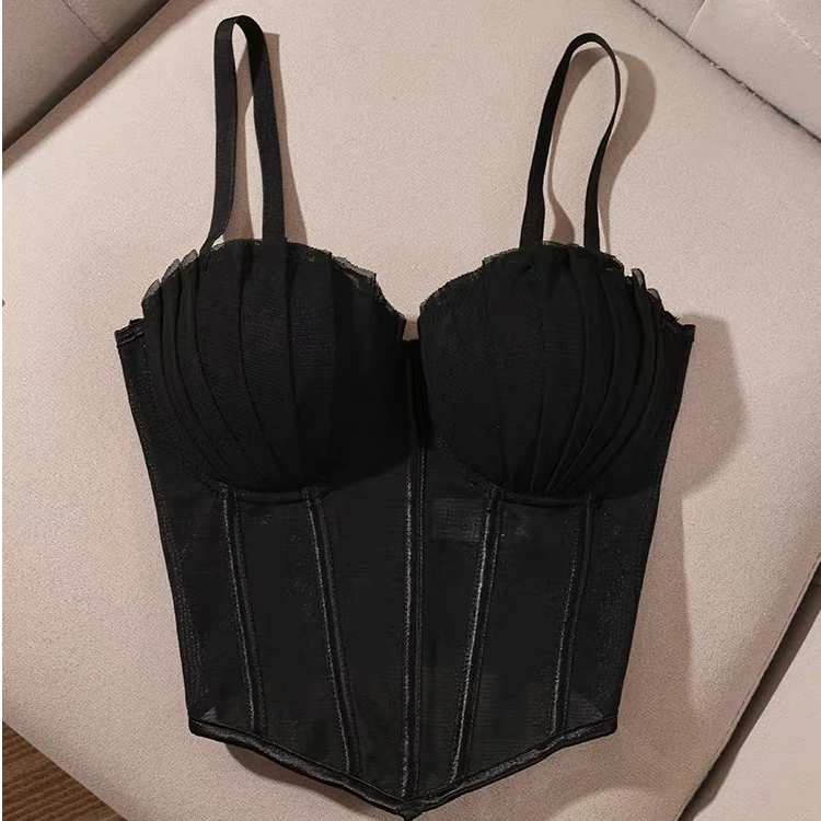 性感百搭贝壳式鱼骨不规则修身显瘦短款吊带背心文胸内搭上衣女