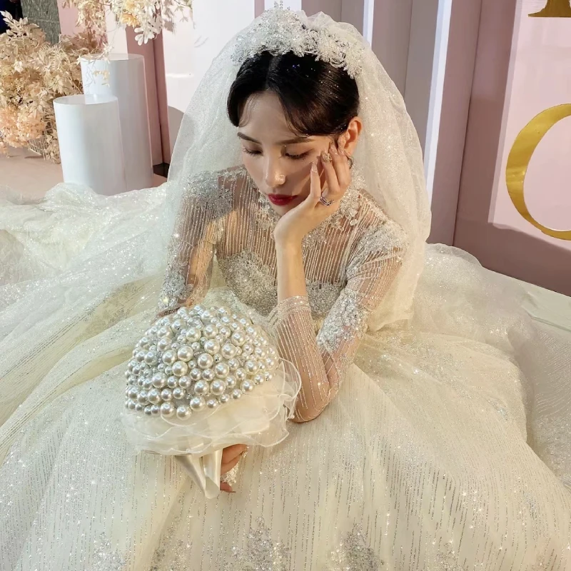 新娘珍珠手捧花diy皇冠权杖婚纱拍摄材料包结婚手工制作捧花成品