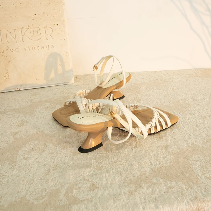 Tinker 设计师 仙女风金属色简约优雅小众设计方头粗跟凉鞋女中跟